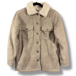 Z Supply Shacket Tan Cream Sherpa Collar Button Front Womens XS